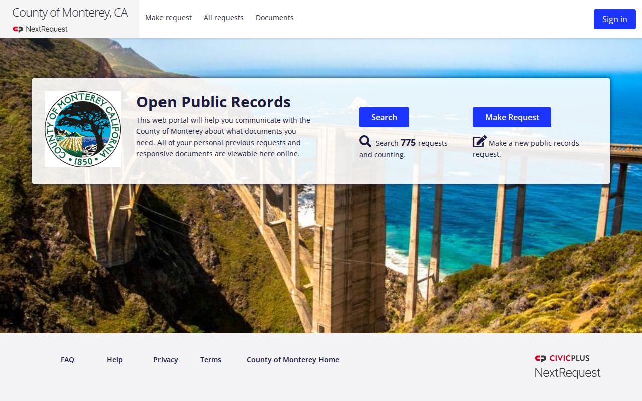 Monterey County residents directory public records request portal