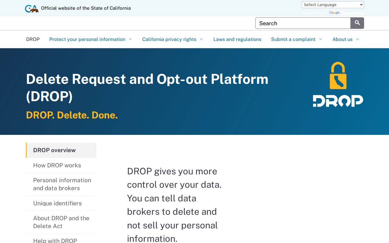 Monterey County neighbors and California DROP privacy portal
