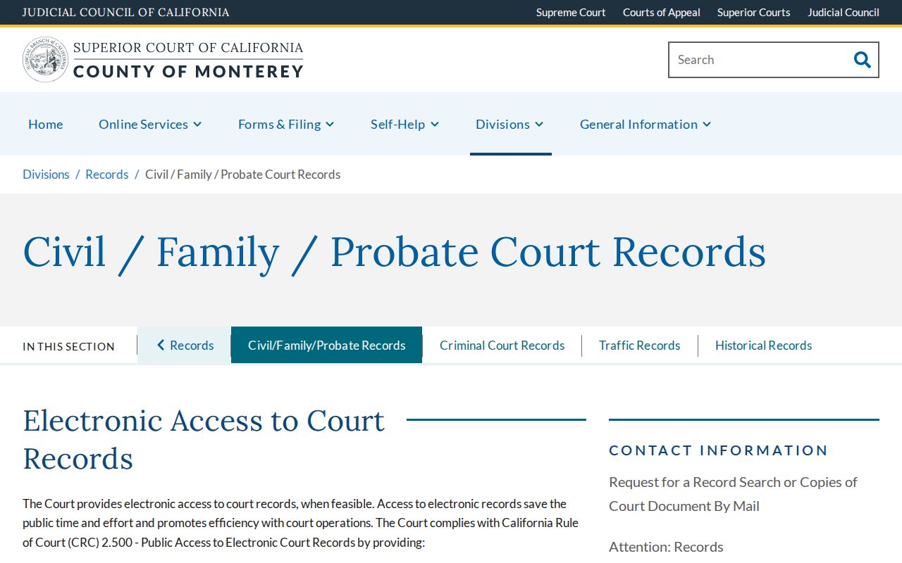 Monterey County neighbors and civil, family, and probate records