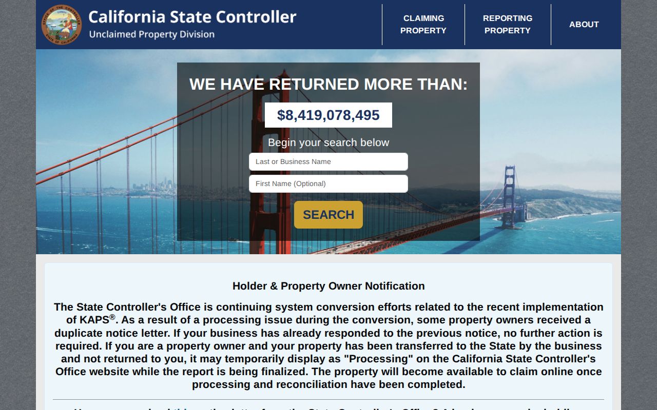 Monterey County resident lookup California unclaimed property search