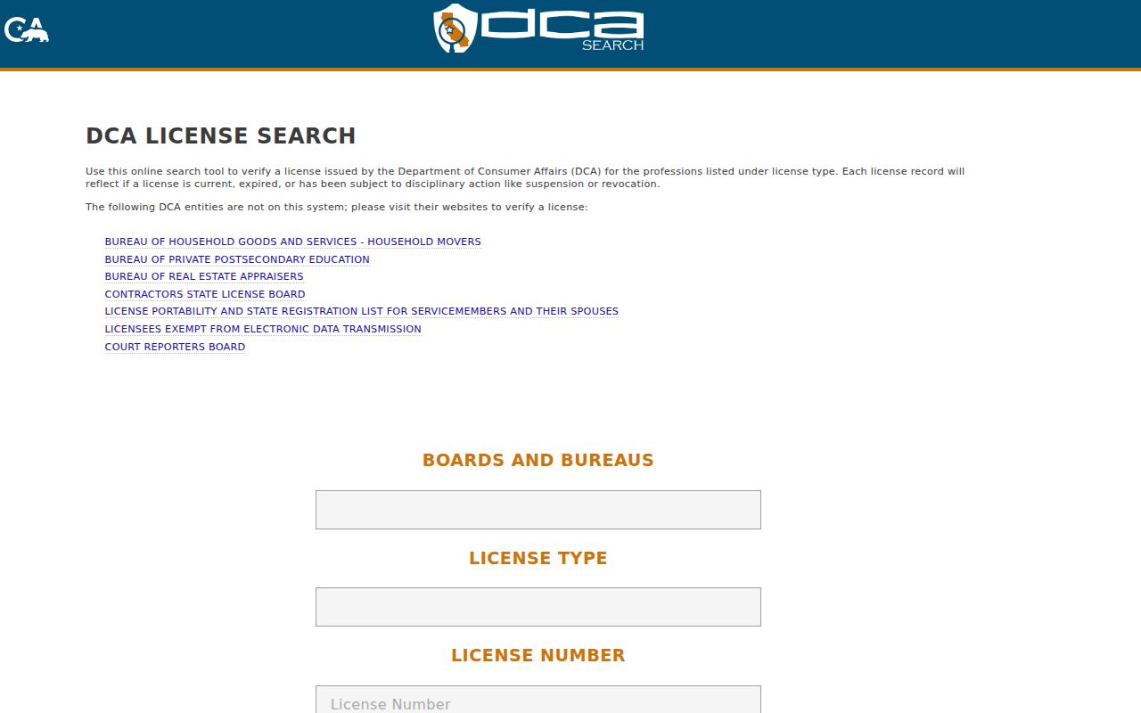 Monterey County resident lookup California professional license search