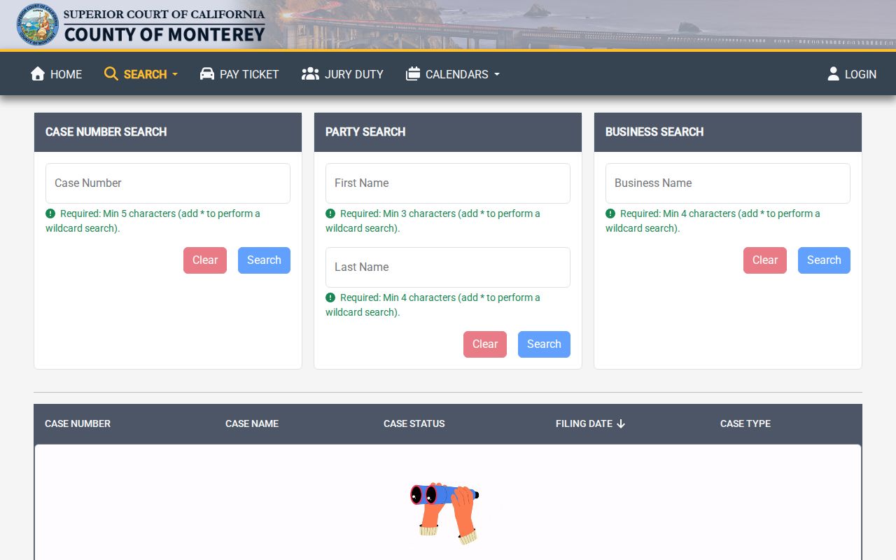 Monterey County resident lookup Superior Court public case search